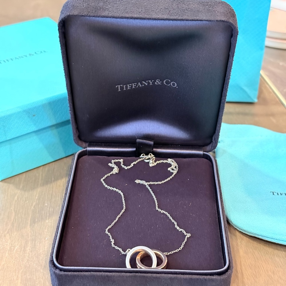 Tiffany & Co. Silver & Rose Gold Necklace with Dual Rings